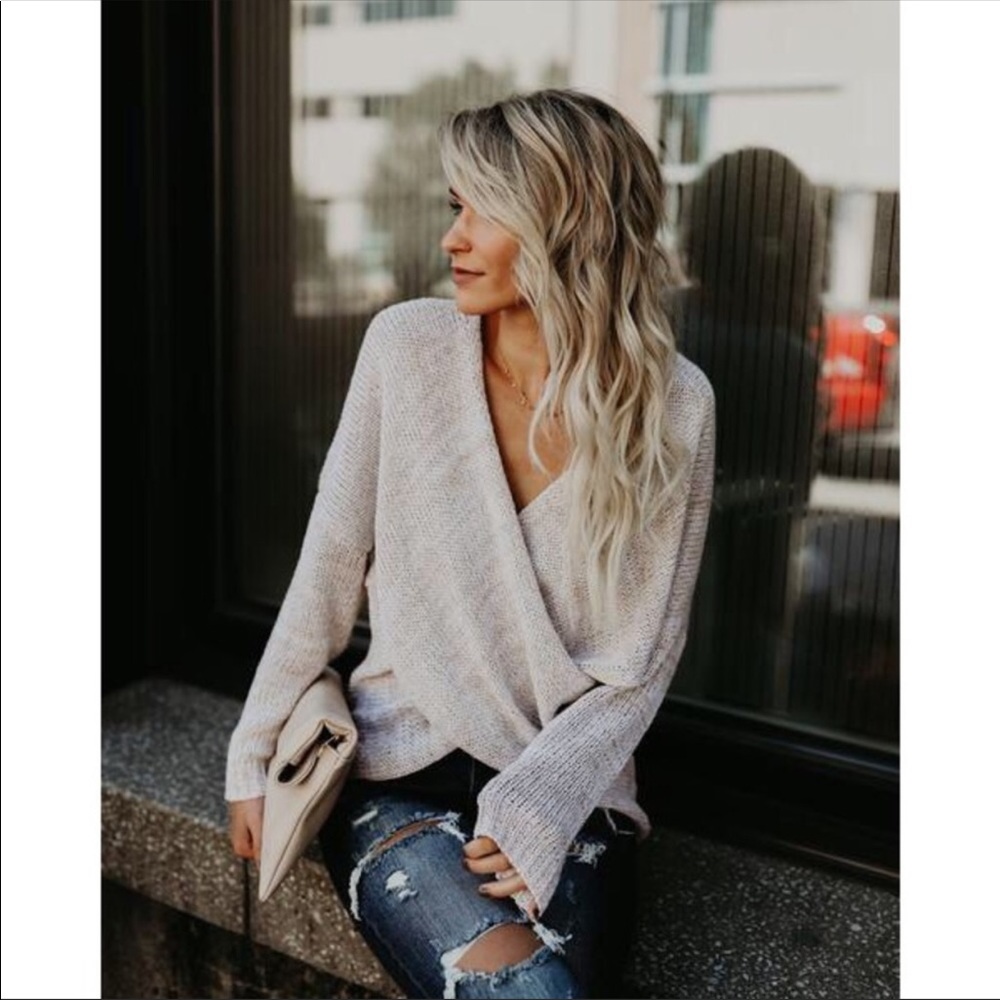 NWT Oatmeal Front Cross Overlap Sweater